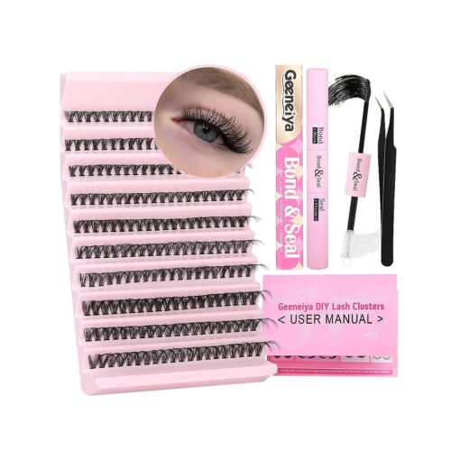 DIY Lash Extension Kit Individual Eyelash Extension Kit D Curl Cluster Lashes Individual Eyelashes with Waterproof Lash Bond and Seal Glue, Professional Eyelash Tweezers DIY at Home, Lash Kit for Beginners ( 40P-D-8-18MM )