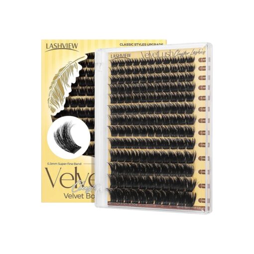 LASHVIEW Lash-Extension-Clusters, Volume Lash Clusters 9-18mm mix Fluffy Lash Extension D Curl Individual Lashes DIY Clusters Lashes Extension at Home NM04