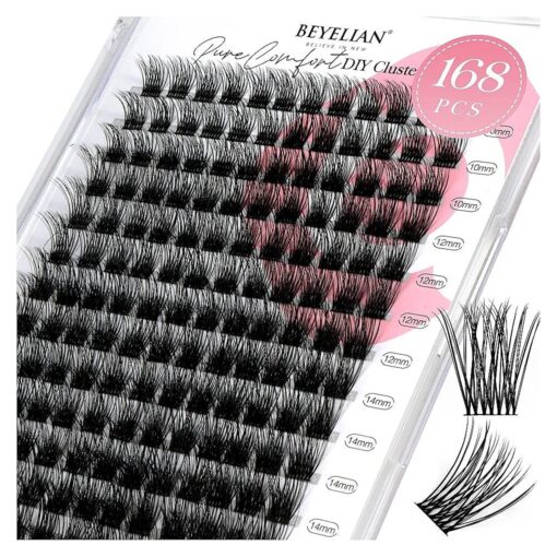 BEYELIAN Cluster Lashes D Curl 168 Pcs Individual Lash Clusters False Eyelashes Extension Natural Look Reusable Glue Bonded Black Super Thin Band Mix DIY Eyelash Extension Style3