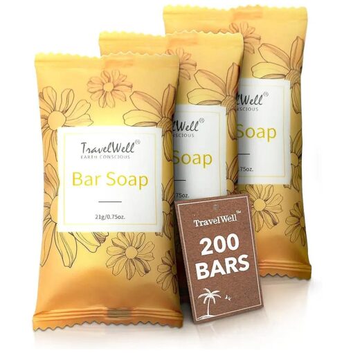 Travelwell Bar Soap Bulk - 200 Pack, 0.75 oz Travel Size Soap Bars - Individually Wrapped Hotel Soap - Great for Vacation Rental and Airbnb Toiletries or Hygiene Kits Supplies