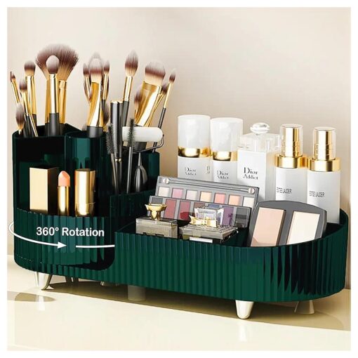 Rotating Makeup Organizer for Vanity with Brush Holder, Cosmetic Makeup Storage Organizer, Large Spinning Makeup Skincare Organizer, Countertop Makeup Perfume Organizer, Lotions Display Case