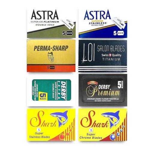 Astra-Derby-Shark-Permasharp Double Edge Razor Blades Sampler ( 40 blades, 8 different brands )