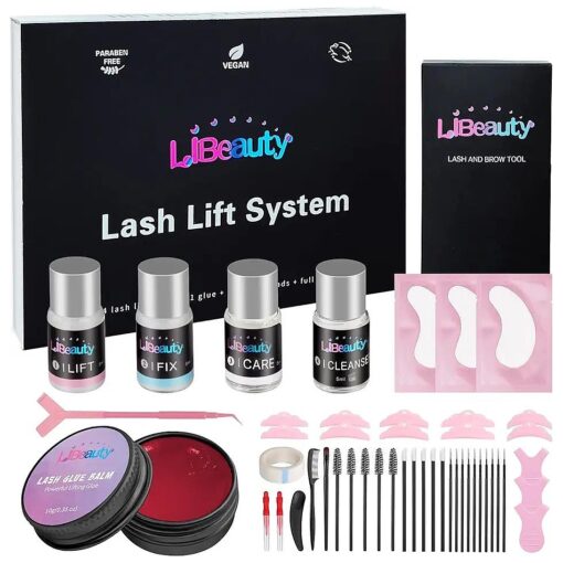 Lash Lift Kit with New Glue Balm Lash Perm Kit Korea for Eyelash Curling and Brow Lamination Complete Tools DIY Set Easy for Beginner Use at Salon & Home ( Pink )