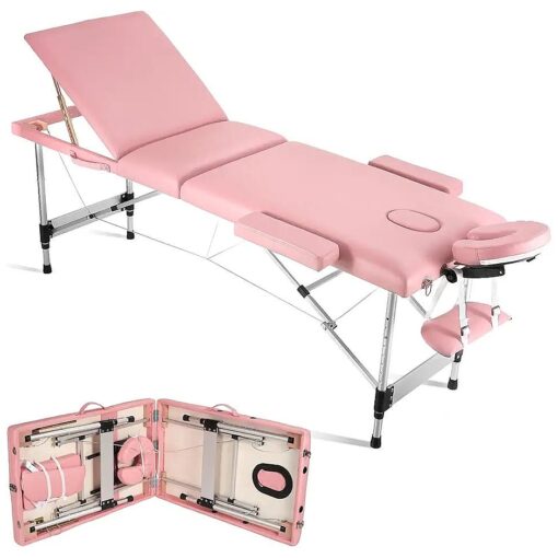 Careboda Massage Table Professional Massge Bed 3 Fold 82 Inches Height Adjustable ( Macaron Pink )