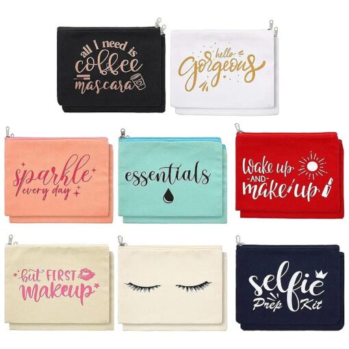 Weewooday 16 Packs Make Up Bags Multicolor Funny Canvas Makeup Bags Travel Cosmetic Bags Inspirational Makeup Pouch with Zippers Cotton Canvas Toiletry Bags Make Up Pouches for Women ( Glitter Pattern )