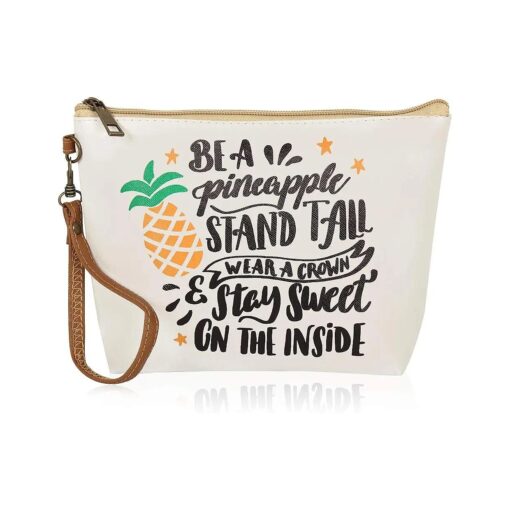 Multifunction Cute Print Travel Cosmetic Pouch Bag - Bridesmaid Gift Makeup Organizer Toiletry Wristlet Purse Inspirational Quote/Skull/Pineapple ( Be a Pineapple Stand Tall )