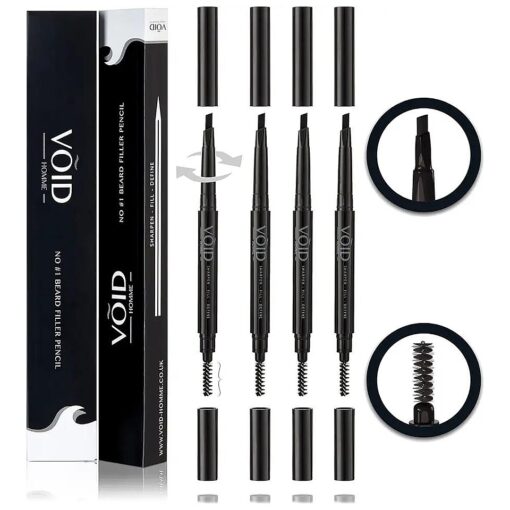 Beard Pencil Filler for Men ( Black, Set of 4 ) Instant Beard Pen Kit for Full Beards, Easy Beard Pen Liner, VOID Beard Filler Pencil for Beard Filling Pen Kit & Waterproof Beard Pencil