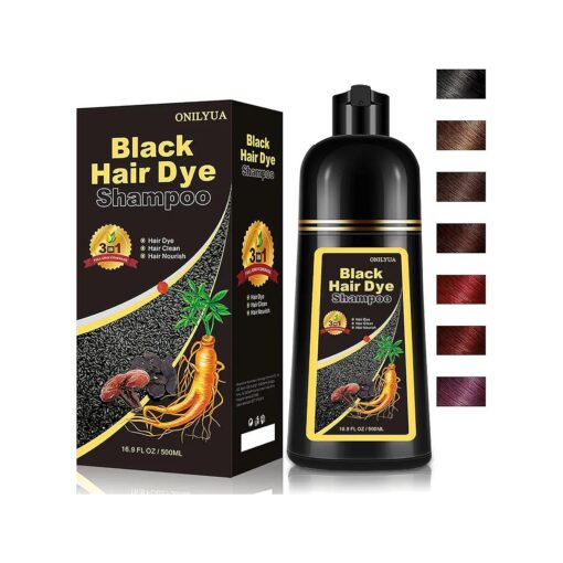 Instant Black Hair Dye Shampoo 3 in 1, 100 % Gray Coverage in 15 Minutes, Plant Based Hair Color Kit for Women & Men, Natural Hair Dye, Simpler Hair Color Shampoo with Conditioner, Shampoo Para Canas