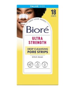 Biore Witch Hazel Blackhead Remover Pore Strips for Nose, Clears Pores up to 2x More than Original Pore Strips, features C-Bond Technology, Oil-Free, Non-Comedogenic Use, 18 Count