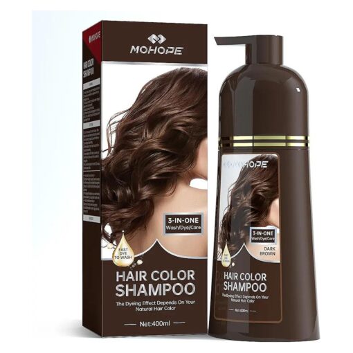 Dark Brown Hair Color Shampoo 14.1 Fl Oz ( 400ml ) | 3 In 1 Instant Hair Dye Shampoo for Gray Hair Coverage | Semi Permanent Only 20 Minutes Lasts 30 Days | Safe Natural Ingredients