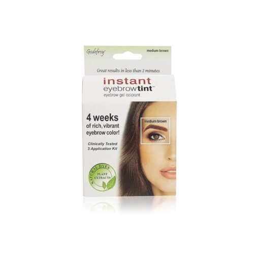 Godefroy Instant Eyebrow Color, Medium Brown, 0.18 ounces, 12-weeks of long lasting, 3-applications per kit, 3 Count ( Pack of 1 )