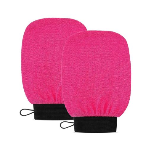 Exfoliating Body Scrub for Bath & Shower Use - Face Scrubber & Body Exfoliator for Dead Skin Remover - Korean Exfoliating Glove Shower Scrub for Men and Women - Pair Pink