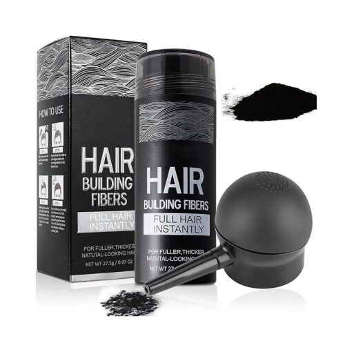 Hair Building Fibers for Thinning Hair with Spray Applicator Pump Nozzle - Natural & Undetectable, Instantly Thicker Fuller Hair Conceals Hair Loss 30 Sec,4 Shades for Men & Women,27.5g ( Black )