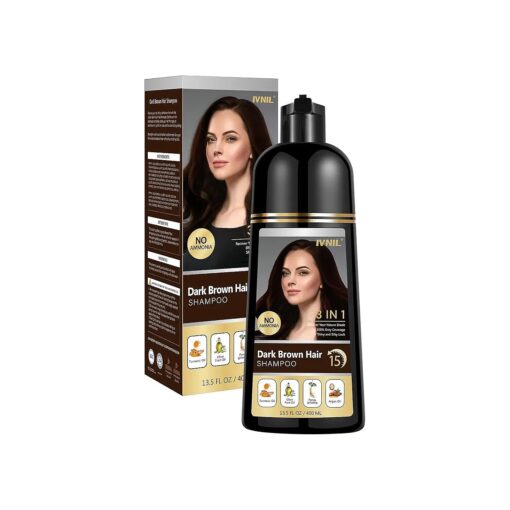 Ivnil Dark Brown Hair Dye Shampoo for Gray Hair Coverage Herbal Hair Color Shampoo 3 in 1 Permanent Shampoo Para Canas Champu Con Tinte for Women and Men - Ammonia free, Instant Result - 400ML