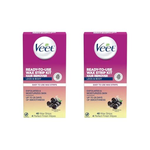 Veet Leg and Body Hair Remover Cold Wax Strips, 40 ct ( Pack of 2 )