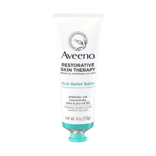 Aveeno Restorative Skin Therapy Itch Relief Body Balm for Sensitive, Distressed, Dry Skin, With Prebiotic Oat & Pramoxine Hcl, Formulated Without Parabens, Fragrance & Steroids, 4.0 Ounce