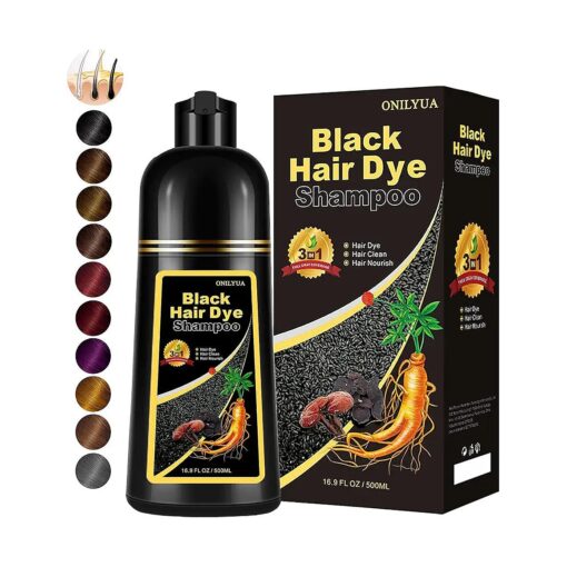 Instant Black Hair Dye Shampoo for Gray Hair 3 in 1, Natural Black Hair Shampoo for Women Men Black Colors in 10-15 mins, 100 % Gray Coverage Long Lasting Effect Black Hair Dye 16.9 Fl Oz ( Black )