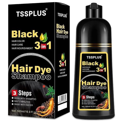 TSSPLUS 500ml Hair Coloring Shampoo Organic Natural Hair Dye Plant Essence Black Hair Color Dye Shampoo for Women Men Cover Gray White Hair, Instant Hair Colouring ( Black )