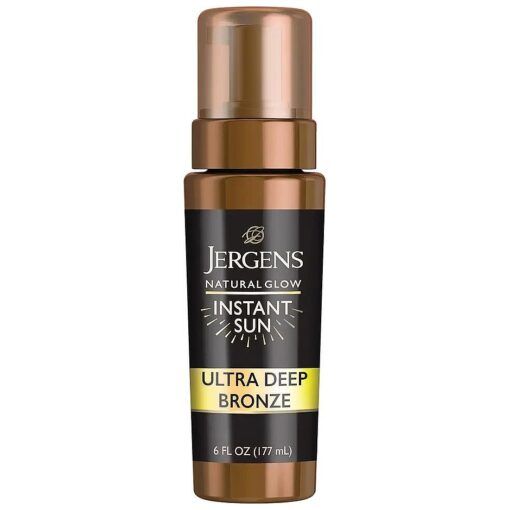 Jergens Self Tanner, Natural Glow Instant Sun, Sunless Tanning Mousse, Quick Self Tanner Foam, Ultra Deep Brozne, 6 Oz