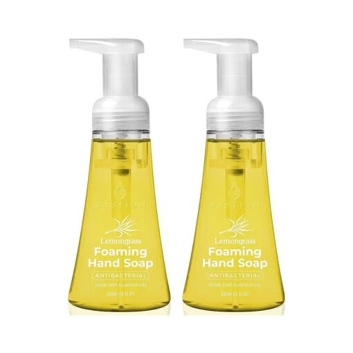 Bastion Foaming Hand Soap - Lemongrass Scented Antibacterial Instant-Foam Hand Wash Formula - 2 x 10oz Ready-To-Use High Output Dispenser Pump Bottles