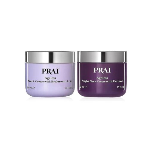 PRAI Beauty Ageless Day and Night Neck Creme Set | 1 Throat & Decolletage Day Creme and 1 Throat & Decolletage Night Creme | Skin Tightening Cream Set for Instantly Ageless Neck