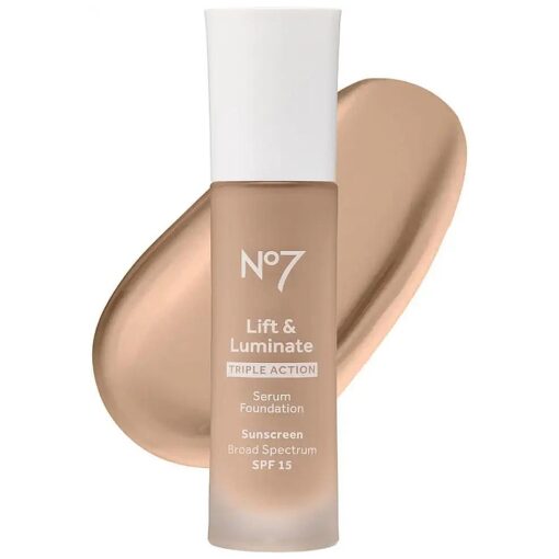 No7 Lift & Luminate Triple Action Serum Foundation - Cool Ivory - Liquid Foundation Makeup with SPF 15 for Dewy, Glowy Base - Radiant Serum Foundation for Mature Skin ( 30ml )