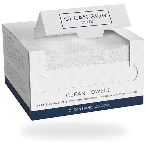 Clean Skin Club Clean Towels ( tm ), 100 % USDA Biobased Dermatologist Approved Face Towel, Disposable Clinically Tested Face Towelette, Facial Washcloth, Ultra Soft Makeup Remover Dry Wipes, 1 pack, 25 ct