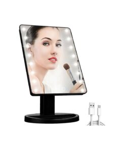 Lighted Vanity Makeup Mirror with 16 Led Lights 180 Degree Rotation Lighted Mirror Touch Screen Adjusted Brightness Desk Mirror USB Dual Supply Bathroom Beauty Cosmetic Mirror ( Black )