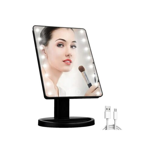 Lighted Vanity Makeup Mirror with 16 Led Lights 180 Degree Rotation Lighted Mirror Touch Screen Adjusted Brightness Desk Mirror USB Dual Supply Bathroom Beauty Cosmetic Mirror ( Black )