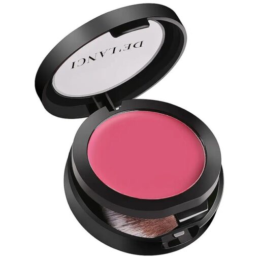 DE'LANCI Soft Cream Blush, Intense Color Pay off Putty Blush for Cheeks, Long Lasting Natural Look Rouge for Dark Skin, Blendable Pinkness Flush Korean Blush with Mirror and Brush, No Greasy ( ROSE 02 # )