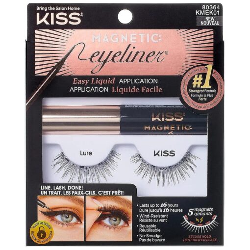 KISS Magnetic False Eyelashes, Lure ', 12 mm, Includes 1 Pair Of Magnetic Lashes, Magnetic Lash Eyeliner, Contact Lens Friendly, Easy to Apply, Reusable Strip Lashes