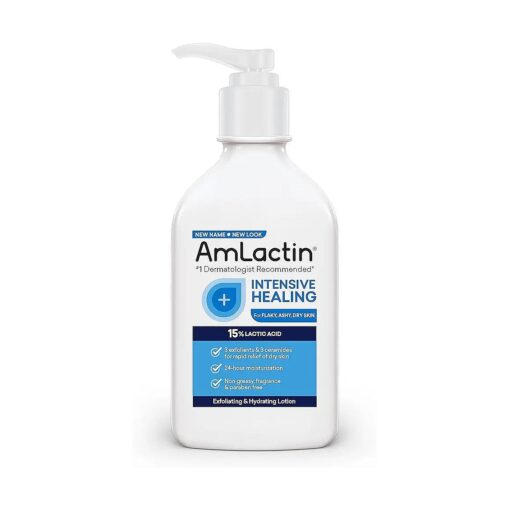 AmLactin Intensive Healing Body Lotion for Dry Skin - 7.9 oz Pump Bottle - 2-in-1 Exfoliator and Moisturizer with Ceramides and 15 % Lactic Acid for 24-Hour Relief from Dry Skin