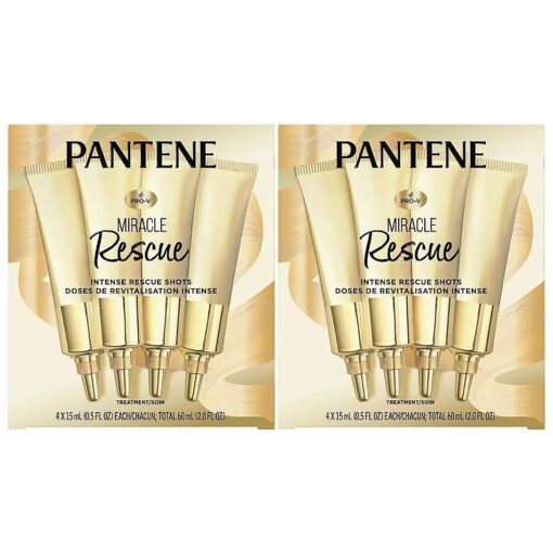 Pantene Hair Mask Miracle Rescue Shots, Intensive Repair Treatment for Damaged Hair, 4 count 0.5 oz Each, Twin Pack