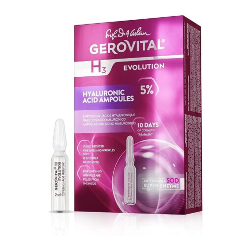 GEROVITAL Hyaluronic Acid Serum for Face - Moisturizer, Regenerating, Hydrating Serum, Anti-Wrinkle, Anti-Aging Facial Serum for Fine Lines and Increased Skin Elasticity, 10 Vials x 2ml