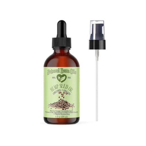 Natural Born Oils Hemp Seed Oil, 4oz, Organic, Cold-Pressed, High in Vitamins & Minerals, Perfect for Skin Revitalization, Hair Nourishment