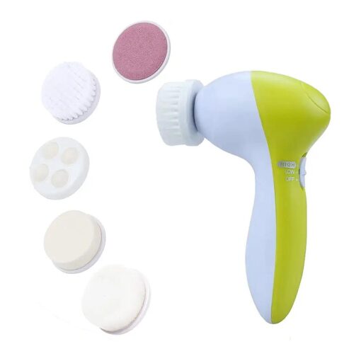 Facial Cleansing Brush - Facial Scrubber for Skin Cleansing, Exfoliating, and Massaging - Waterproof with 5 Interchangeable Heads ( Green )