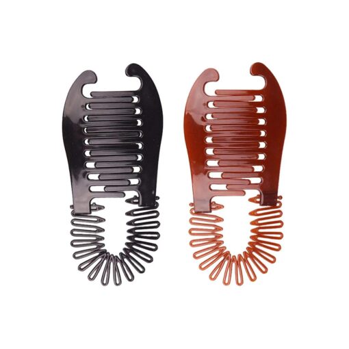 2PCS Plastic Interlocking Banana Clip Clincher Interlocking Two Sides Hair Comb Elongated Ponytail Holder