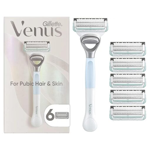 Gillette Venus Intimate Grooming Razors for Women, 1 Venus Razor Bikini Trimmer, 6 Razor Blade Refills