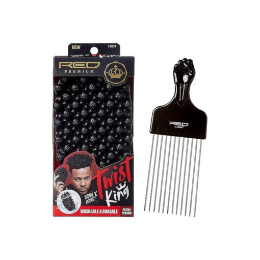 RED by Kiss Bow Wow X Twist King -Premium Luxury Twist Styler Brush with Large Styling Pik, Durable Washable Afro Curl Sponge Racket for Barbers and Daily Use, Ideal for Curly, Coiled, 4C Hair