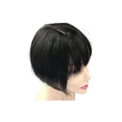 Invisible Human Hair Toppers For Women Clip In Toppers With 3D Air Bangs Fringe Straight Hair Bangs 10x11cm Middle Part PU Scalp Wiglets Hairpieces for Hair Volume ( 20cm, Black )