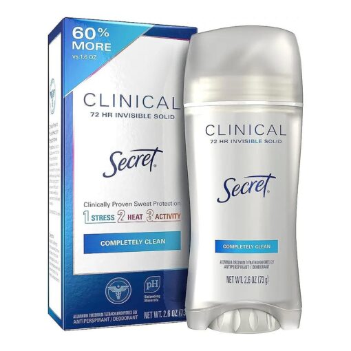 Secret Clinical Strength Antiperspirant and Deodorant for Women Invisible Solid Completely Clean 2.6 Oz