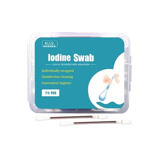 HUNWEY 75ct Disposable Iodine cotton swabs Emergency Care Sanitary Cotton Buds Tip for Women Men Baby