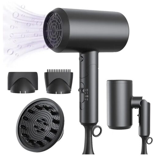 Ionic Hair Dryer - LARMHOI 1875W Professional Blow Dryer with 3 Heating/2 Speed/Cold Settings, Nozzles, Nozzle Comb and Diffuser, Foldable Hair Blow Dryer for Home, Travel, Salon Use