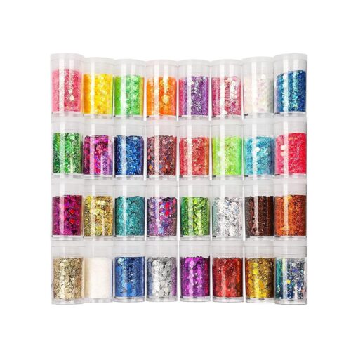 Teenitor Glitter, Rave Festival Chunky and Fine Glitter Mix,32 Colors Iridescent Loose Glitter, Cosmetic Makeup Face Body Hair Glitter