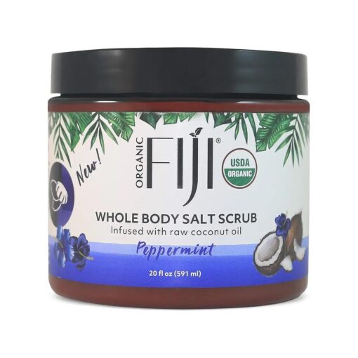 `` Organic Fiji Whole Body Scrub - Infused with Coconut Oil, Exfoliating Sea salt Scrub for Smooth and Soft Skin, Exfoliates & Restores Skin 's Natural Biosphere, Peppermint 20 oz ``