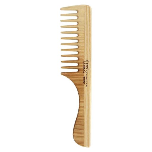 TEK - Sparse Tooth Comb with Ash Wood Handle Handmade in Italy, for Normal, Curly or Wavy Hair - 20 x 4.5 cm