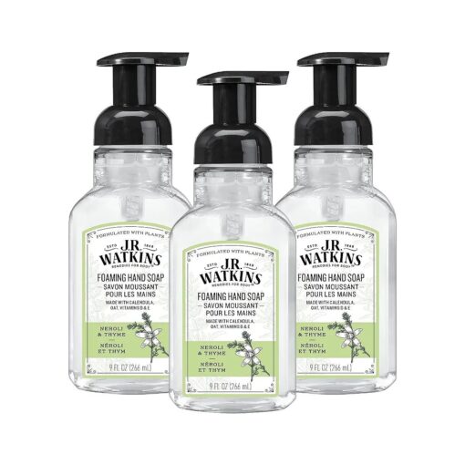 J.R. Watkins Foaming Hand Soap with Pump Dispenser, Moisturizing Foam Hand Wash, All Natural, Alcohol-Free, Cruelty-Free, USA Made, Neroli & Thyme, 9 fl oz, 3 Pack