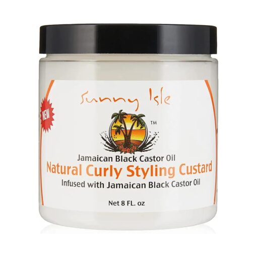 Sunny Isle Jamaican Black Castor Oil Curly Styling Custard 8oz | Moisturizing & Defining | Curl Gel For Wavy, Naturally Curly, Twist-Out Styles and Transitioning Hair