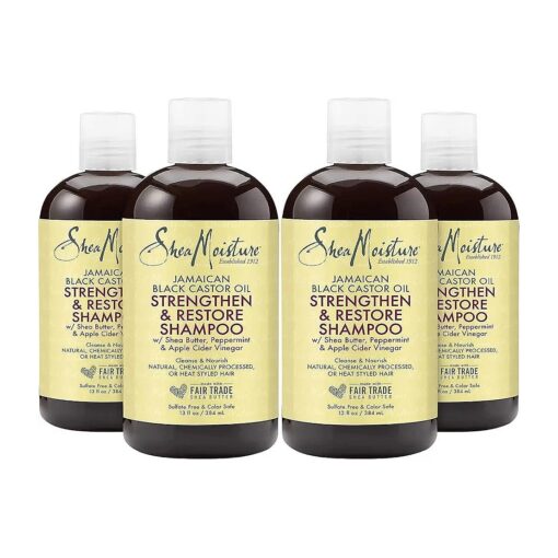 SheaMoisture Jamaican Black Castor Oil Strengthen & Restore Shampoo, Shea Butter, Peppermint & Apple Cider Vinegar, Sulfate Free, Chemically Processed Hair, 13 Fl Oz Ea ( Pack of 4 )