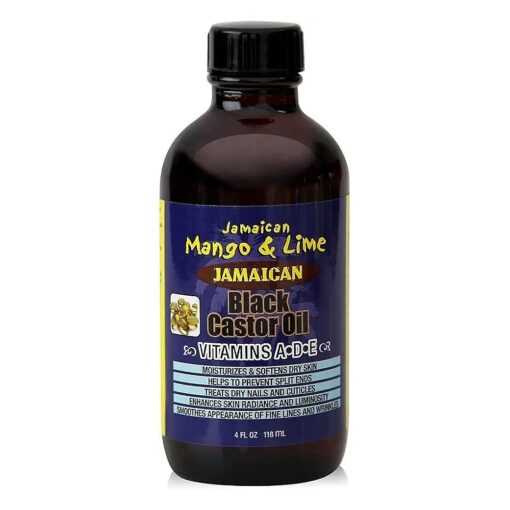 Jamaican Mango & Lime Vitamins A-D-E Black Castor oil - fast absorbing, nourishing natural oil, moisturizes dry flaky scalp & softens skin - relieves itching, repair & prevent breakage, 4 Fl Oz